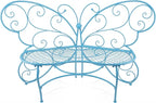 Alpine Corporation BAZ400BL Indoor Outdoor Metal Butterfly Shaped Garden Bench, 62" Long, Blue
