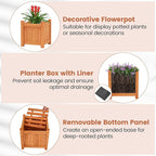 Giantex 4-in-1 Outdoor Bench with 4 Planter Boxes, Wood with Teak Oil Finish, Garden Bench Seat with Raised Garden Beds for Porch Balcony Lawn Yard, DIY Assembly, Orange
