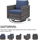 Belord Patio Furniture Set with Fire Pit Table: 9 Pieces Wicker Oversize Patio Conversation Set with Outdoor Swivel Glider Rocker Rattan Couch Ottomans, Anti-Rust Frame, Removable Cushion Blue