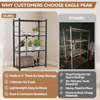 EAGLE PEAK 4-Tier Foldable Greenhouse Shelf, Heavy Duty Metal Storage Rack, No Assembly Steel Shelving Unit, Plant Stand for Greenhouse and Multi-Use Storage, 28”x14.6”x44.7”, 520 lbs, 1 Pack, Black