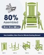 KINGYES HDPE Rocking Chairs Outdoor, Patio Rocking Chairs with 330lbs Support, Smooth Porch Rocker for Deck Lawn Yard, Pistachio Green