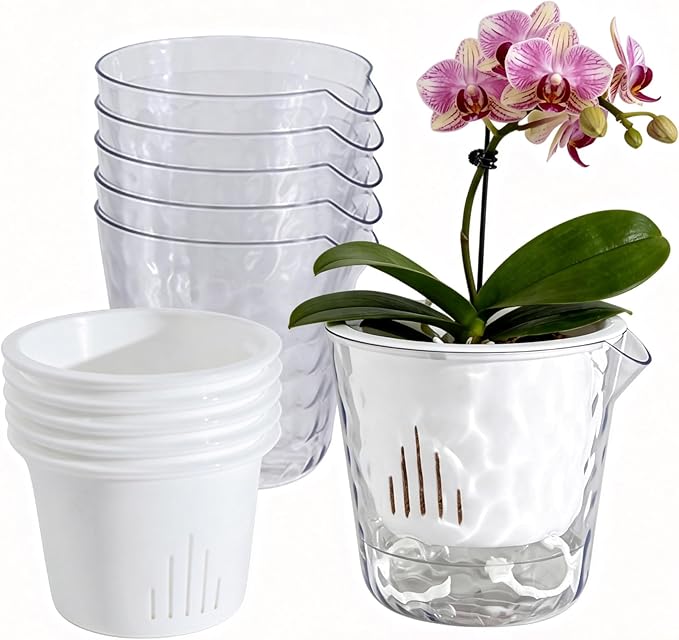InmeRun Plant Pots Indoor Plastic Flower Pots Outdoor 7 inch Set of 4 Pack with Drainage Holes and Saucers for Garden Pots (self Watering 7in-4p)
