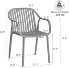 Modern Stackable Outdoor & Indoor Plastic Dining Chairs Set, Outdoor Breathable Armchairs Set, Weather-Resistant, Ideal for Patios, Cafes, and Home Use, No Assembly, Set of 4 (Grey)