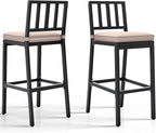 YITAHOME Outdoor Bar Stools Set of 2, Cushioned Metal Outdoor Bar Stools w/Vertical Stripe Back, All-Weather Patio Bar Stools for Balcony Backyard Porch Poolside