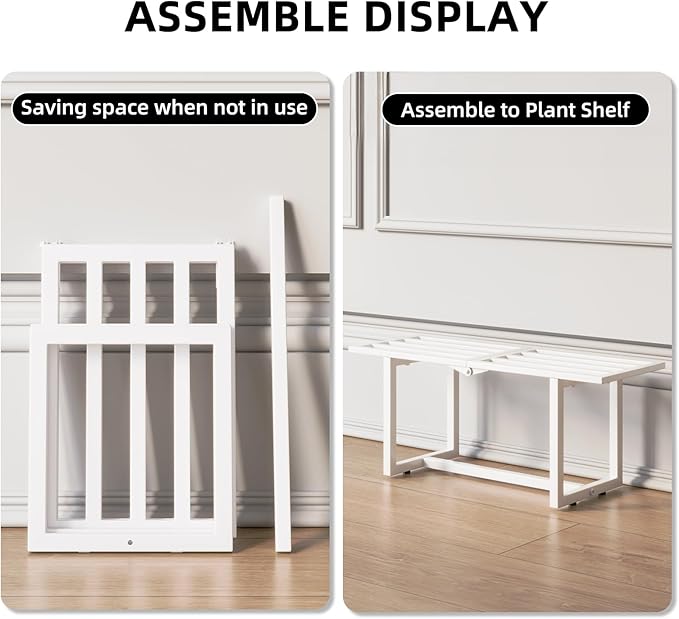Modern Outdoor Plant Stand for Indoor Corner, Foldable Metal Plant Display Shelf for Multiple Pots,Mid Century Slatted Bench for Garden, Patio Load Bearing 330 lbs 26" L x 10.4" H x 8.6" W 2 Pack White