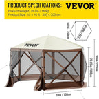 VEVOR Pop Up Gazebo Screen Tent, Pop-Up Instant Gazebo Tents with Mosquito Netting Outdoor Canopy, 6 Sided Sun Shelter 10x10ft with 6 Removable Wind Cloths & 2 Mesh Windows, Pavilion Tent for Patio
