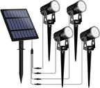 T-SUNUS Christmas Solar Garden Spotlight White Outdoor, 4-in-1 Spot Lights 6000K IP65 Waterproof 9.8ft Cable 5W Separated Panel, Auto On/Off Spotlights for Tree Yard Driveway Pathway Pond Halloween