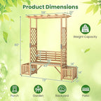 Giantex Outdoor Bench with Garden Arbor & 2 Planter Boxes, Wooden Trellis for Climbing Plants & Vines, Outside Pergola for 2-People Seating, Decoration for Porch, Patio, Yard
