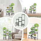 iDavosic.ly Plant Stand Indoor Outdoor, 8 Tier Corner Metal Flower Display Holder Shelf, Easy Assembly Folding Tall Orchid Rack for Patio Balcony Porch Garden Living Room House, Black
