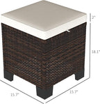 Outsunny 2 Pieces Outdoor Patio Ottomans, All Weather Wicker Outdoor Footstools with Removable Cushions, 3-in-1 PE Rattan Ottoman Seat, Footrest and Side Table for Backyard, Poolside, Beige