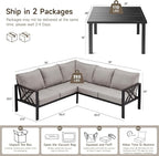 Patio Furniture Set, 6-piece Metal Sectional Furniture Sofa with Coffee Table, L Shaped Outdoor Couch with Olefin Cushion, Highback Frame, Outdoor Patio Conversation Sets for Balcony Backyard, Grey