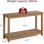 Stoog All-Weather Patio Console Table, 2-Tier Outdoor Table with Adjustable Feet, Never Fade or Rot, for Backyard, Deck, Entryway, and Garden, Teak