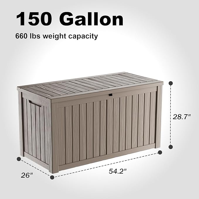 150 GallonOutdoor Storage Box, Resin Deck Boxes Waterproof, IndoorOutdoor Bin - Image 2