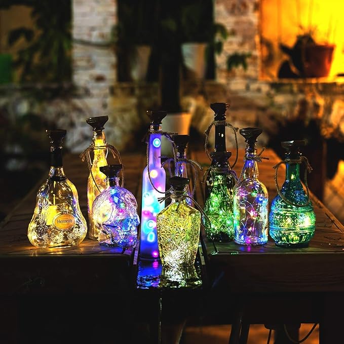 Indoor String Lights for Wine Bottles, Solar, 12 Pack, Multicolor