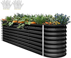 YITAHOME 24" Tall 9 in 1 Large Raised Garden Bed Kit, 8x2x2ft Galvanized Metal Planter Box with Gloves and Safety Rubber, Outdoor Above Ground Planters for Plants Vegetables Flowers, Black