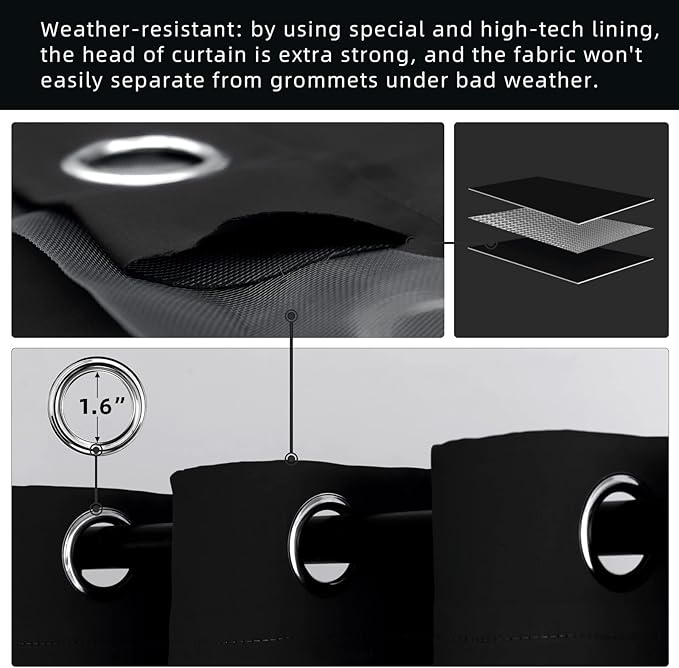 Outdoor Indoor Curtains W84 x L84 for Patio - Weather-resistant Window Panels Privacy Protect Grommet Top Thermal Insulated Home Curtain for Porch Pergola Lawn Garden Hot Tub Area (2 Panels)