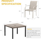 VICLLAX Outdoor Dining Set for 4, 5 Pieces Patio Dining Furniture Set with Umbrella Hole- 40.2" Patio Table and Chairs for Balcony, Garden and Deck, Grey Wood Grain Tabletop