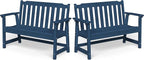 Ciokea 49" Heavy Duty Outdoor Bench Set of 2, HDPE Weatherproof Garden Bench, 2-Person Memorial Benches with 660 Lbs, Waterproof Patio Porch Benches for Outside Business Office Backyard, Navy Blue