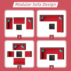 Shintenchi 7 Pieces Patio Furniture Sets Outdoor All-Weather Sectional Patio Sofa Set PE Rattan Manual Weaving Wicker Patio Conversation Set with Glass Table&Ottoman Cushion and Red Pillows, Red