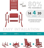 SERWALL Outdoor Rocking Chair, Oversized Rocking Chair with Footrest for Adults, HDPE All Weather Resistant Rocking Chairs for Patio, 350lbs Weight Capacity, Red