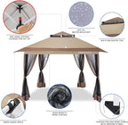 OASISHOME Pop-up Gazebo Portable Instant Canopy Tent 12x12, One-Push Locking System, with 4 Mesh Sidewall, Wheeled Bag, for Patio/Backyard/Outdoor/Parties/Events (Khaki)