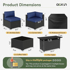 Aoxun 15 Piece Patio Furniture Set with 44” Fire Pit Table, Wicker Rattan Patio Sectional Sofa, Outdoor Furniture Set with Thickened Cushion, Blue