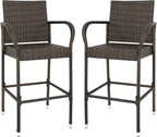 SUPER DEAL Upgraded Wicker Bar Stool Chairs Outdoor Backyard Rattan Chair w/Iron Frame, Armrest and Footrest (2)