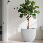 WORTH Garden Round Large Planter Pot 1-Pack - 17.5" Dia x 15.5" H - Durable Plastic White Plant Tree Pots with Vertical Stripe Textured Finish, Drainage Hole for Indoor, Outdoor, Front Porch, Patio