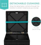 Best Choice Products Set of 2 Wicker Ottomans, Multipurpose Outdoor Furniture for Patio, Backyard, Additional Seating, Footrest, Side Table w/Storage, Removable Cushions - Black/Teal