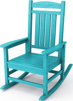 KINGYES HDPE Rocking Chairs Outdoor, Patio Rocking Chairs with 330lbs Support, Smooth Porch Rocker for Deck Lawn Yard, Aruba Blue