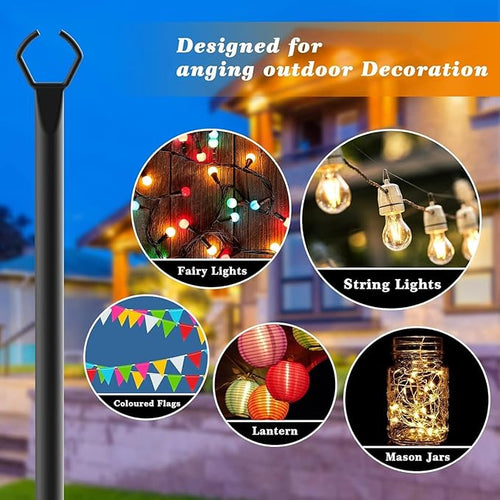 10 Pack String Light Poles,10 Ft Light Poles for Outside String Lights,Outdoor Lights Pole with Fork,Metal Poles Stand for Patio Deck Backyard (10FT 4 Pack)