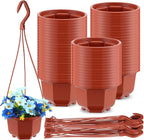 Roshtia 50 Pcs 5.1 inch Plastic Hanging Plant Pots with Hooks Flower Pots Baskets Outdoor Hanging Nursery Planter Holder for Home Garden Balcony Porch(Brown, 5.1 inch)