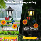 Lewondr Solar Garden Lights Butterfly, 37.4 Inch Solar Lamp Post Light with Welcome Sign & Butterflies, Outdoor Waterproof Solar Stake Lights for Yard Porch Patio Pathway Gardening Gifts, 2 Pack