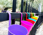10 Pcs Fence Planters, 4" Metal Hanging Pots Plant Holder with Detachable Hook & Drainage, Railing Planter Flower Pot for Indoor Outdoor Balcony Patio Garden