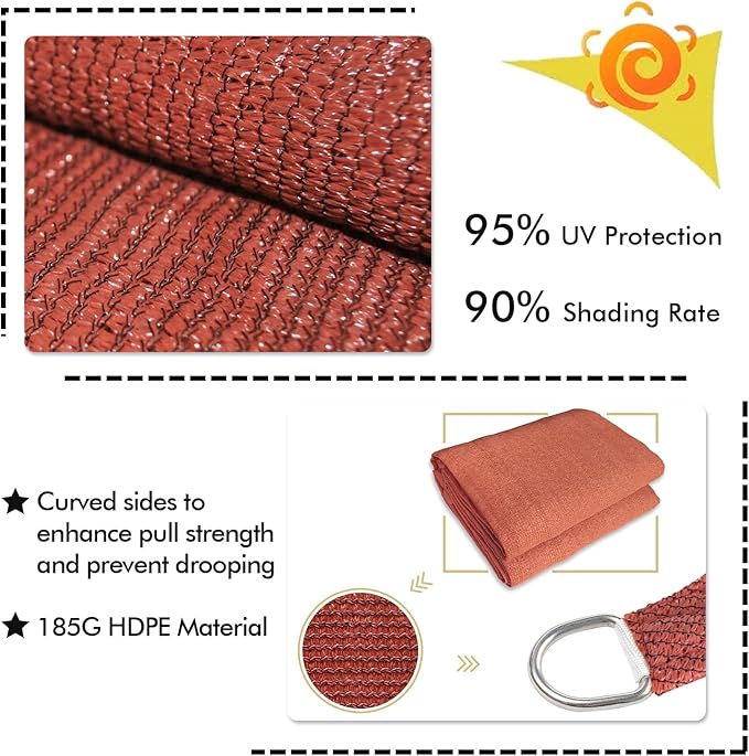 KANAGAWA 6'X7' Rust Red Custom Size Sun Shade Sail Rectangle UV Block Canopy Cover for Patio Backyard Lawn Garden Outdoor (Customized Available)