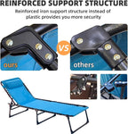 Folding Chaise Lounge Chair Bed - Heavy-Duty 400lb Capacity Portable Adjustable Recliner w/Pillow for Patio, Pool, Camping, Sunbathing - Lay Flat Design (Blue)