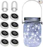 Solar String Lights for Mason Jar Lids, 8 Pack, Cold White Copper Wire