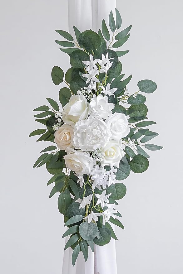 Artificial Flowers Wedding Arch Kit, White and Ivory, 26 Ft Drape