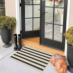 Outdoor Rug in Black and White Stripes, 2 x 3 ft Polyester