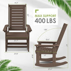 GREENVINES Outdoor Rocking Chairs | Set of 4 | Porch Rocker | HDPE Plastic | Wood Grain | Oversized Rockers | High Back | Big & Tall | Ladder Back | Dark Brown | for Patio Outside