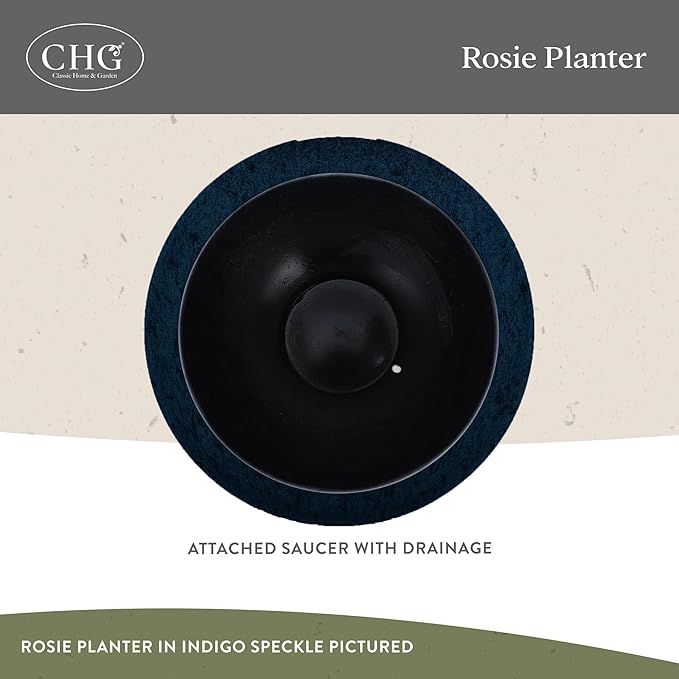 Classic Home and Garden Rosie Modern Planter w/Drainage - Contemporary Planter Bowls - Shallow Round Vases for Small Plants - Versatile Indoor & Outdoor Pots (10” Indigo Speckle)