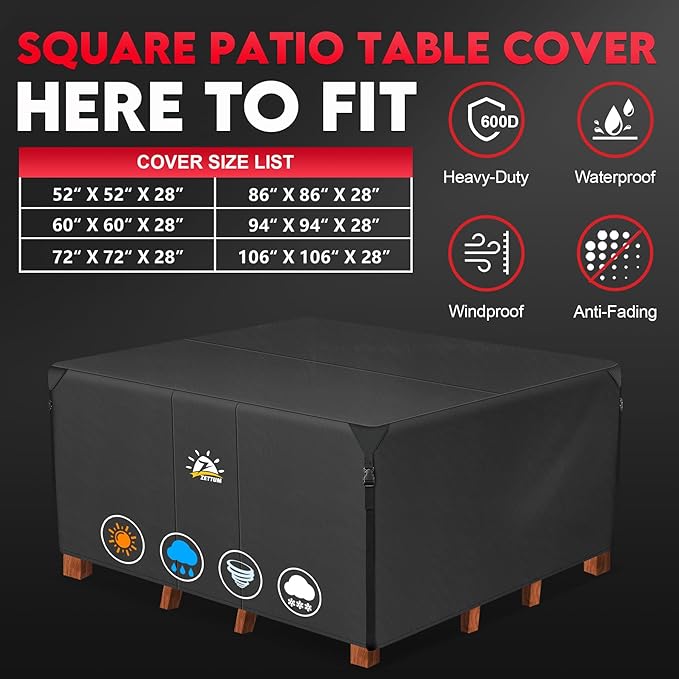 Furniture Set Cover 106 x 106 x 28 Inch Black 600D Waterproof