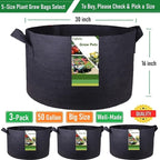 3-Pack 50 Gallon Thickened Plant Grow Bags Large (30x16 in) Heavy Duty Fabric Plant Pots Garden Bag for Potato,Tomato Planter,Herbs Veggies Planting,Flower Pots,Barrel Planter,Leaf Bag,Yard Waste Bags