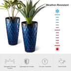 Glitzhome 23.75" H Tall Outdoor Planter, Set of 2 Wavy Texture Cobalt Blue Large Outdoor Planters, with Drainage Hole, Plastic Large Round Decorative Flower Plant Pot for Front Porch, Indoor