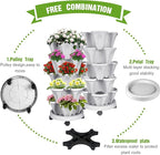 Vertical Strawberry Planter 5 Tier Stackable Tower Herb Planters-Stacking Garden Outdoor Planter Pot With Tools Mover For Succulents, Vegetables and Flowers