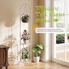 BMOSU Plant Stand with Hooks Indoor Outdoor Corner Tall Plant Stand Heavy-Duty Metal 3-Tier Plant Shelf Holder Rack for Patio Garden Balcony Living Room Bedroom(circular White)