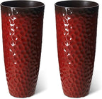 Glitzhome 31" H Large Plastic Tall Planters,Set of 2 Honeycomb Textured Gradient Red Tall Plant Pots with Drainage Holes,Oversized Planters Flower Pots for Indoor Outdoor Front Porch Patio