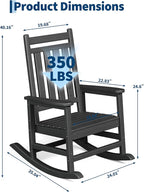 HDPE Rocking Chair Outdoor Set of 4 - Poly High Back Porch Rocker Chairs for Adults - All Weather Resistant Furniture for Patio Front Porch - Black