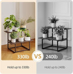 Metal Plant Stand, Foldable Heavy Duty Indoor, Window Iron Plant Shelf - Mid Century Modern Slatted Display for Patio, Garden, Living Room Load Bearing 330 lbs 26" L x 20.2" H x 17.7" W 2 Tier Coffee