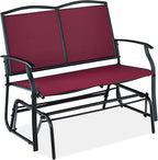 Best Choice Products 2-Person Outdoor Patio Swing Glider Steel Bench Loveseat Rocker for Deck, Porch w/Textilene Fabric, Steel Frame - Burgundy/Black